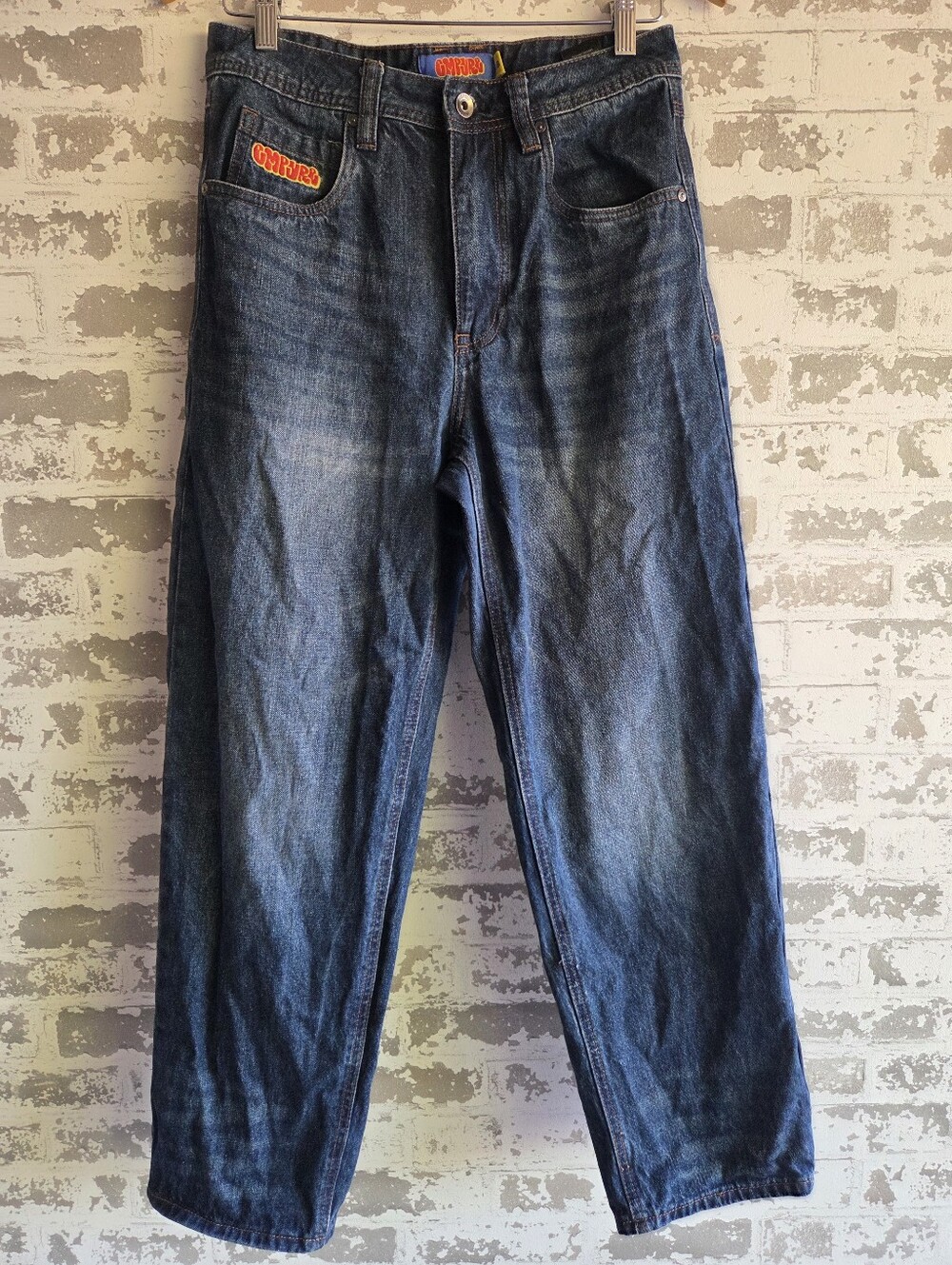Empyre Loose Fit Skate Jeans 28 Dark Wash Baggy Skater Masked Character Graphic